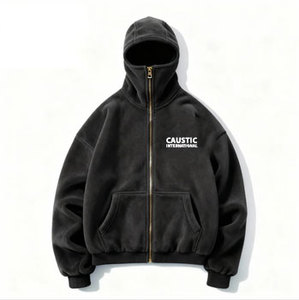 Sweat à capuche cagoule zippé pour homme, style urbain, double capuche, couleur contrastante, masque ninja, pour moto, extérieur, mode hiver décontractée - Product Image 2