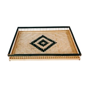 Plateau rectangulaire décoratif en bambou noir et naturel, plateau de service en forme de diamant, plateau à nourriture pour la décoration et le rangement à la maison - Product Image 5