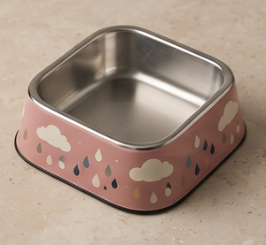 OEM Dusty <b>Pink</b> Stainless Steel Enamel Dog <b>Bowl</b> Anti Skid Base Raindrop Cloud Cat Pet Food Water Feeding Feeder Dish Wholesale - Product Image 3