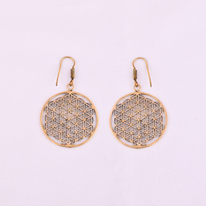Geometric Antique Gold Plated Brass Trendy Drop <b>Earrings</b> 60x36MM Size for Women - Product Image 1