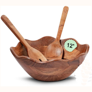 ชุดชามไม้อะคาเซียชามสลัดไม้ขนาดใหญ่พิเศษพร้อมเซิร์ฟเวอร์สำหรับใช้ในห้องครัวเพื่อความบันเทิงตกแต่งบ้านโต๊ะเสิร์ฟ - Product Image 1