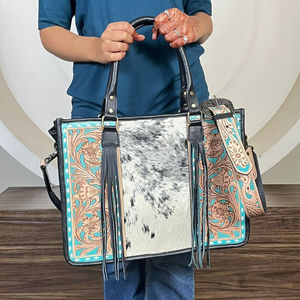 Fashionable <b>Large</b> Capacity High Quality Genuine Tooled Tote <b>Bag</b> Outdoor with Cowhide Leather Zipper Colorful Portable Travel <b>Bag</b> - Product Image 4