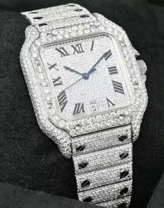 Montre carrée de luxe en acier inoxydable 39 mm, incrustée de diamants, affichage analogique de la date, mouvement mécanique, pour homme - Product Image 4