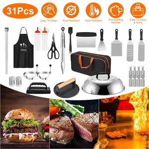 31pcs Camp <b>Chef</b> Flat <b>Top</b> Grill Accessories Kit Spatulas Griddle Press Basting Cover Spice Shakers for Outdoor Cooking - Product Image 1