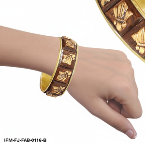 กำไลไม้ทำมือสไตล์ชาติพันธุ์ ประดับลายดอกไม้ชุบทอง กำไลข้อมือแบบอินเดียดั้งเดิมสำหรับผู้หญิง - Product Image 3