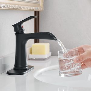 Rubinetto a Cascata Nero per Lavabo con Piastra di Fissaggio e Scarico Pop-Up, Rubinetto da Bagno a 1 Foro o 3 Fori, Rubinetto per Lavabo di One - Product Image 5