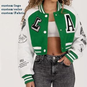 Chaqueta Varsity Corta de Lana para Mujer, Bordado Personalizado OEM, Ropa Exterior Informal de Primera Calidad - Product Image 1