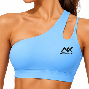 Sky Blue 2 Piece Yoga <b>Set</b> One Shoulder <b>Sports</b> Bra & High Waist Biker Shorts Stretch Fitness Activewear <b>Set</b> - Product Image 5