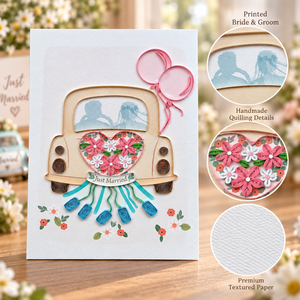 Carte de vœux artisanale élégante pour voiture de mariage, motif quilling, OEM/ODM, papeterie artistique, cadeau en papier, vente en gros, directement de l'usine - Product Image 4