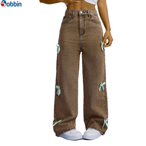 Nuevos Jeans de Moda para Mujer, Estilo Moderno, de Algodón, Anchos, Casuales, Simples, con Lazos, Lavados, de Cintura Alta, Lavables - Product Image 5