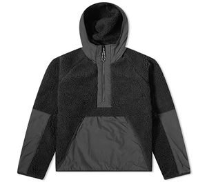 Men's Black <b>Fleece</b> Hooded Quarter-Zip <b>Jacket</b> <b>With</b> Windproof Panels And Sherpa <b>Lining</b> Winter Casual Wear - Product Image 2