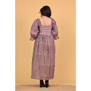 Robe maxi en coton indien à imprimé floral pour femmes, robe de soirée d'été à manches longues smockées, robe longue faite à la main - Product Image 5