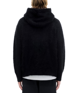 Wholesale Custom Men Mohair Hoodie Sweater Intarsia Jacquard Knit Fuzzy Brushed Designer Pullover - Product Image 4