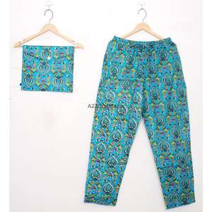 Conjunto de Pijama para Mujer, 100% Algodón, Manga Larga, Estampado Floral Digital, Cintura Elástica, Cuello Camisero, Lujoso, Casual, Transpirable y Suave - Product Image 3