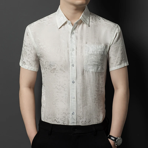 Camisa de Hombre de Seda de Morera con Jacquard, Manga Corta, Suave al Tacto, Verano, Alta Calidad, Cómoda - Product Image 5