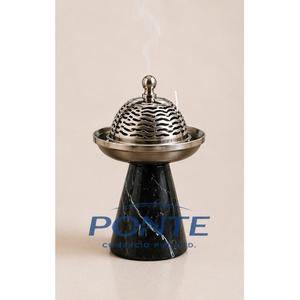 Luxury Natural Marble Incense Burner with Antique Brass Lid Elegant Middle Eastern Oud Bukhoor Holder for Home <b>Decor</b> Meditation - Product Image 3