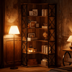 Libreria Alta dal Design Francese Moderno per Casa e Hotel, in Rattan e Pannelli di Legno per Soggiorno e Supermercato, Arredamento per la Casa - Product Image 5