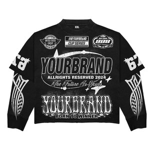 Camiseta de hombre con estampado de moda urbana, estilo acid wash, cómoda y elegante, de algodón, con doble manga. - Product Image 1