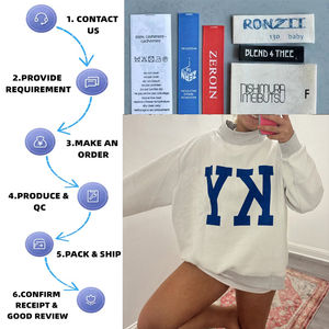 Camiseta de Algodón para Mujer, Cuello Redondo, Personalizada con Letras Bordadas en la Parte Delantera, Hombros Caídos, Estilo Oversize, Gruesa, para Otoño e Invierno, Tendencia Actual - Product Image 2