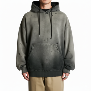 Sweat-shirt à capuche oversize pour homme, couleur unie, en coton French Terry délavé, avec poches, anti-boulochage, coupe automne - Product Image 1