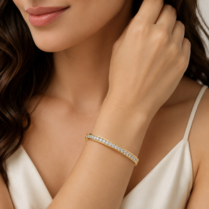 Women's 10K Yellow Gold Lab Grown Diamond Eternity <b>Bangle</b> Bracelet Channel <b>Set</b> Luxury Fine Jewelry Elegant Engagement Wedding - Product Image 1