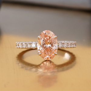 2.04 CT Vivid Pink Oval Lab Grown Diamond <b>Ring</b> with Prong Setting 14K <b>Gold</b> Rare Color Statement - Product Image 1