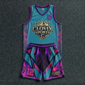 High Quality Customizable Clovix Sports Breathable <b>Polyester</b> Basketball Training Uniform Solid Pattern Sublimated Jersey Set - Product Image 2