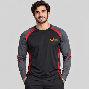 Men's <b>Long</b> Sleeve Raglan <b>T</b>-<b>Shirt</b> <b>Black</b> Red Gray Quick Dry Sporty O-Neck Regular Fit Knitted High Quality Men <b>Long</b> Sleeve <b>T</b>-<b>Shirt</b> - Product Image 4