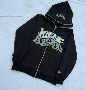 Heavyweight High Quality Fashion Streetwear Hoodie Custom Logo 100% Cotton Men Zip up Y2K Oversized Hoodies - Product Image 1