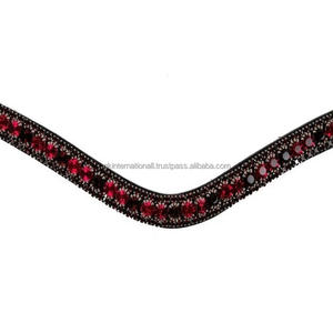 Fait sur mesure 3 rangées de cristaux multicolores décoratifs en forme de vague en cuir anglais noir bande de front de cheval avec des boucles de bouton pression - Product Image 6