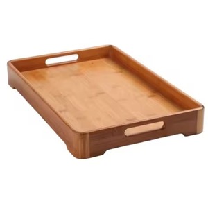 Plateau de service rectangulaire en bois de style vintage avec poignées, design minimaliste, plateaux de service en bois massif faits à la main - Product Image 2