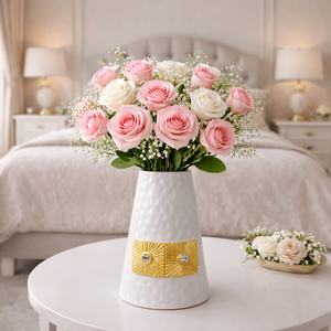 Brass Hammered Modern Tabletop Flower <b>Vase</b> with White Powder Coated Finish Premium Decorative Metal Planter - Product Image 1
