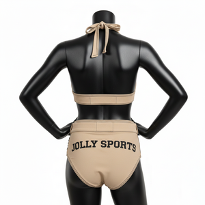 Conjunto de Bikini para Mujer, 180 GSM, Poliéster y Spandex Elástico, Beige Arena, Paneles Estampados, Cinturón con Hebilla, Logotipo Personalizado - Product Image 2