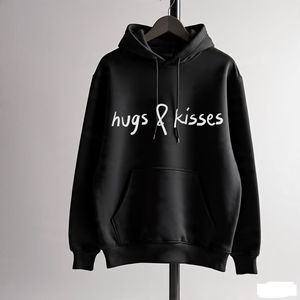 Sudadera con Capucha Unisex con Estampado de Corazón You & Me, Sudadera Informal de Algodón Negro, Tejido de Punto, Corte Regular, para Otoño - Product Image 2