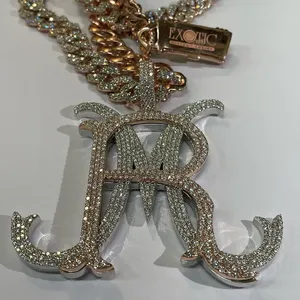 Colgante Hip Hop Personalizado con Inicial JR, Estilo Vintage, con Incrustaciones de Moissanita, Chapado en Oro Rosa sobre Plata de Ley 925 - Product Image 4