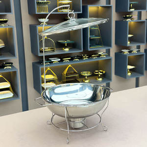 Chafing Dish Stainless Steel <b>Buffet</b> Food Warmer Glass Lid Ornate Gold Pillar Stand Hotel Catering <b>Server</b> - Product Image 1