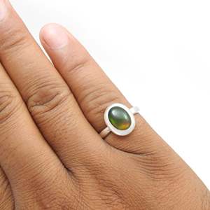 Unisex Design Aesthetic Minimalist Oval Cut Black Opal Gemstone <b>Ring</b> Crafted From 925 Sterling Silver IGI Certified <b>Boho</b> Jewelry - Product Image 3