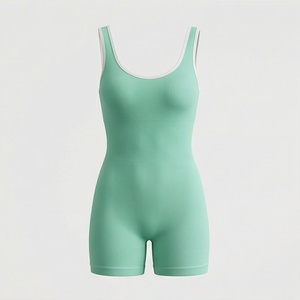 Womens V Neck Yoga <b>Jumpsuit</b> One Piece Sports Shorts Set Open Back Ribbed <b>Bodycon</b> Gym Fitness Tracksuit Workout Apparel - Product Image 1