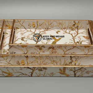 ชุดถาดเสิร์ฟลายเรขาคณิตสีขาว 3 ชิ้น ทำจาก MDF และกระดาษ ถาดซ้อนกันได้ สำหรับตกแต่งบ้านสไตล์โมเดิร์นและใช้เสิร์ฟ - Product Image 4