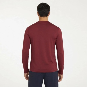 Mens Long Sleeve Crew Neck Compression Shirt Athletic Gym Workout <b>Top</b> Plain <b>Maroon</b> Fitness Training Base Layer Activewear - Product Image 2