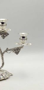 Candelabro Antiguo Plateado de 3 Brazos con Tallado de Vid, Elegante Portavelas de Metal como Centro de Mesa para Decoración de Bodas - Product Image 6