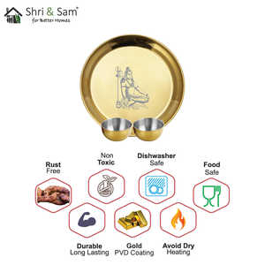 Ensemble Pooja Thali en acier inoxydable avec décoration de fête élégante en PVD doré Shiv pour festivals et cérémonies - Product Image 4