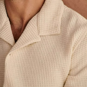 2025 Summer Beach 2-Piece Set <b>Men</b> Casual Polyester Knitted Fabric <b>Short</b> Sleeve Shirt + Seamless Elastic Waist <b>Shorts</b> Solid - Product Image 5