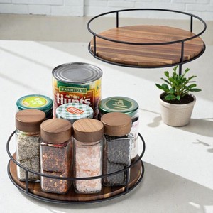 Reliable Round Wooden Lazy Susan Plate with Metal Stand 22cm Minimalist Design Lazy Susan - Product Image 5