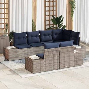 Grey Poly Rattan Garden <b>Sofa</b> <b>Set</b> With Cushions Outdoor Furniture Contemporary Design - Product Image 1