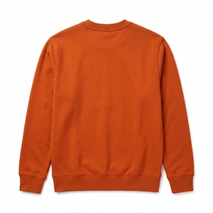 <b>Men's</b> <b>Orange</b> Crew Neck <b>Sweatshirt</b> Regular Fit Solid Color Casual Pullover Front Logo Heat Transfer Printing 100% Cotton - Product Image 2