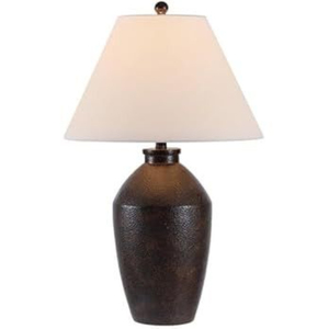 Hammered Table <b>Lamp</b> Antique Brass Finish Cast Resin Base With Cream Linen Drum Shade Perfect For <b>Living</b> <b>Room</b> Bedroom Low Price - Product Image 4