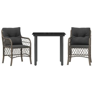 Ensemble bistro 3 pièces en poly rotin gris avec coussins Ensembles de jardin - Product Image 2