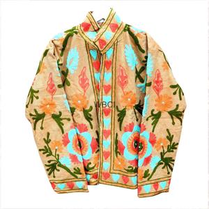 Classy Embroidered <b>Quilted</b> Women <b>Jacket</b> Mandarin Collar Floral <b>Pattern</b> Lightweight Corduroy Coat for Autumn Winter - Product Image 1