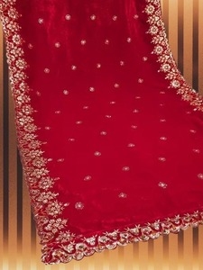Luxury Red Velvet Bridal Dupattas Heavy Gold Zari <b>Sequin</b> Embroidery Women Traditional Ramadan Eid Mubarak Wedding <b>Shawls</b> Festive - Product Image 4